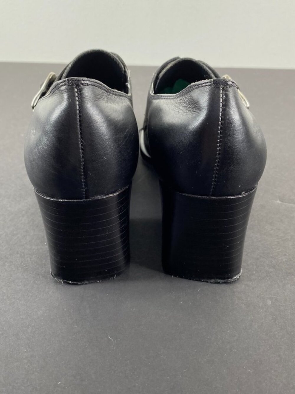 Etienne Aigner Black Buckle Block Heel Y2K Booties Shoes 6M - Picture 4 of 8